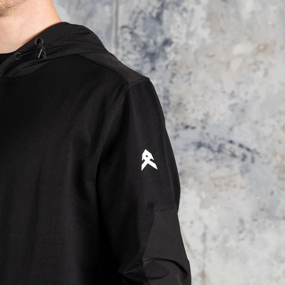 Shoulder of Anthem Mens Tech Hoodie in Black