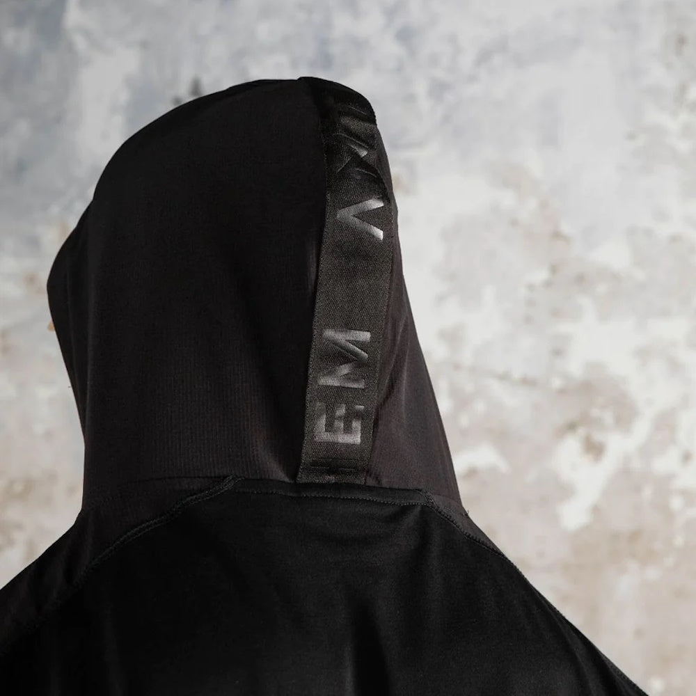 Back of hood on Anthem Mens Tech Hoodie in Black