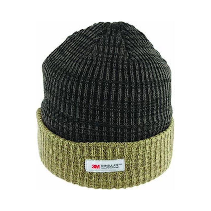 Avenel Rib Knit Beanie With Contrast Cuff in Olive/Khaki