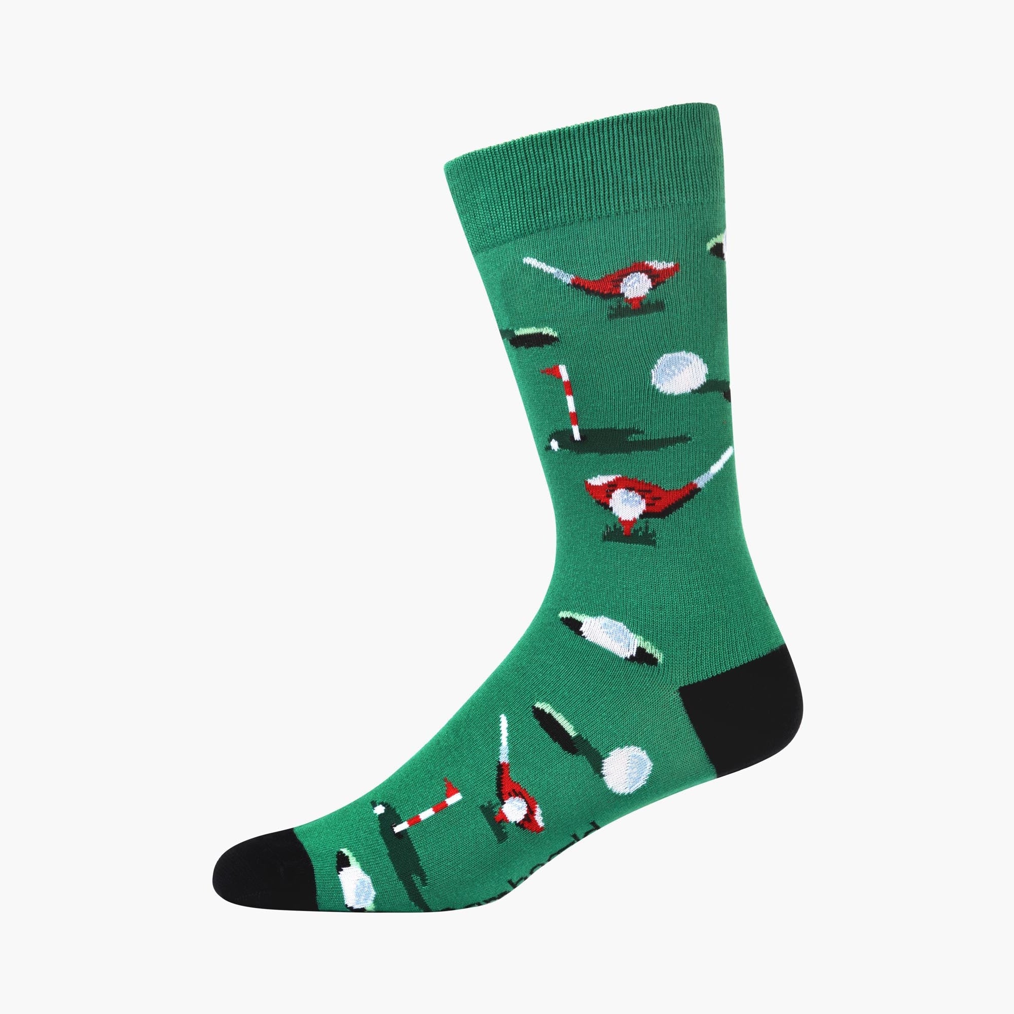 Green sock with golf-themed design