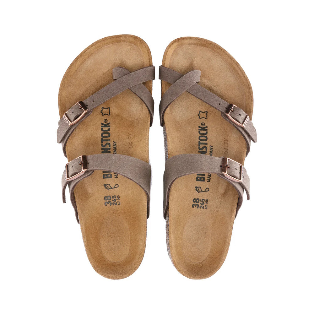 Top down view of Mocca Birkenstock Mayari thongs
