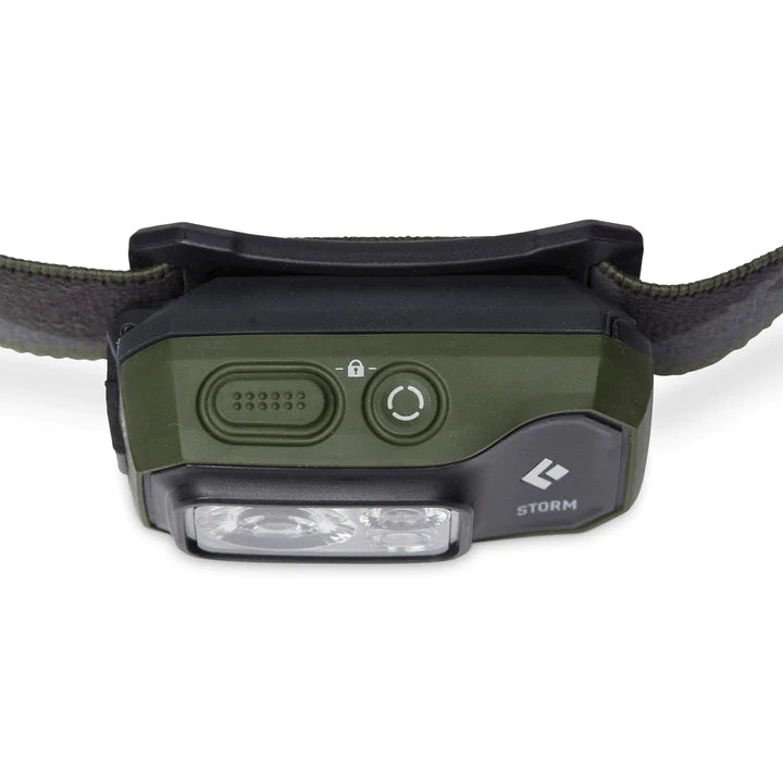 Top down view of Black Diamond Storm 450 Lumen Headlamp in Dark Olive