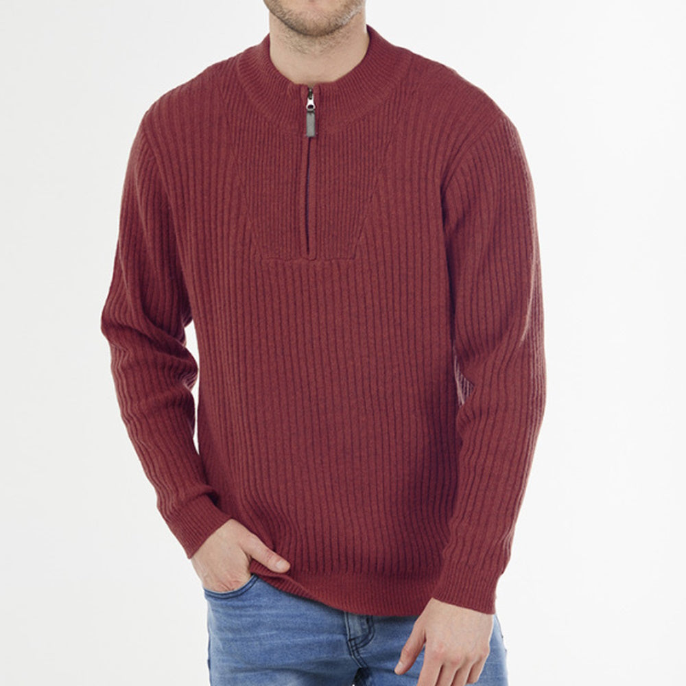 Bridge & Lord Mens Ribbed 1/4 Zip Pullover in Maple
