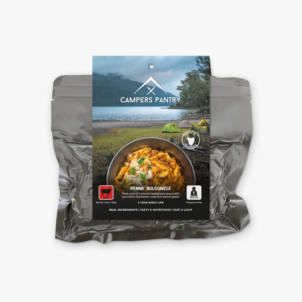 Front view of Campers Pantry Penne Bolognese Expedition packet