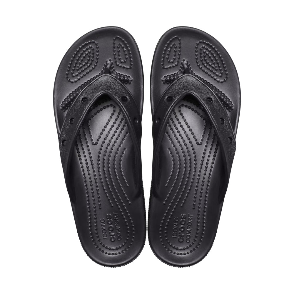 Top down view of Crocs Classic Flips in Black