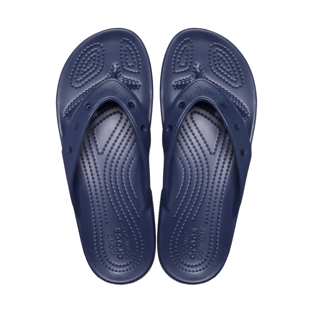 Top down view of Crocs Classic Flips in Navy