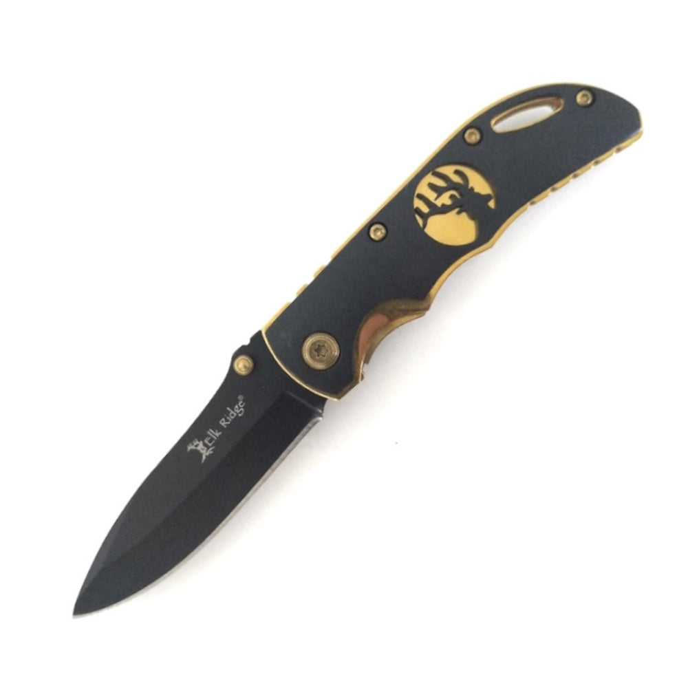Elk Ridge ER134 Folding Knife Black/Gold Open