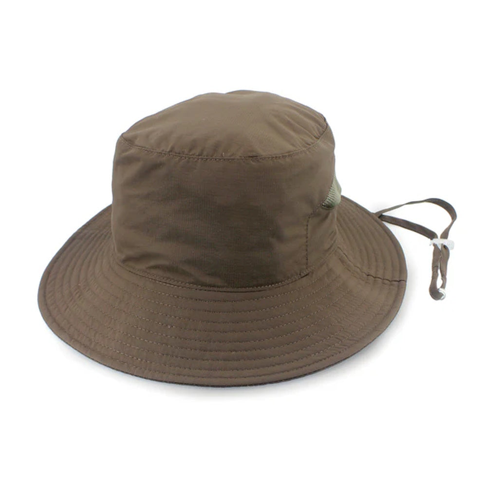 A Khaki Evoke microfibre bucket hat with a mesh panel and an adjustable strap.