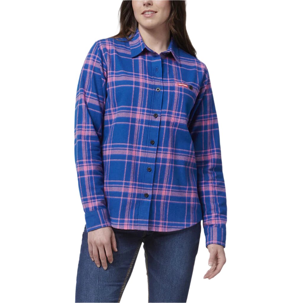 Front view of Hard Yakka Womens Check Flannel Shirt in Blue