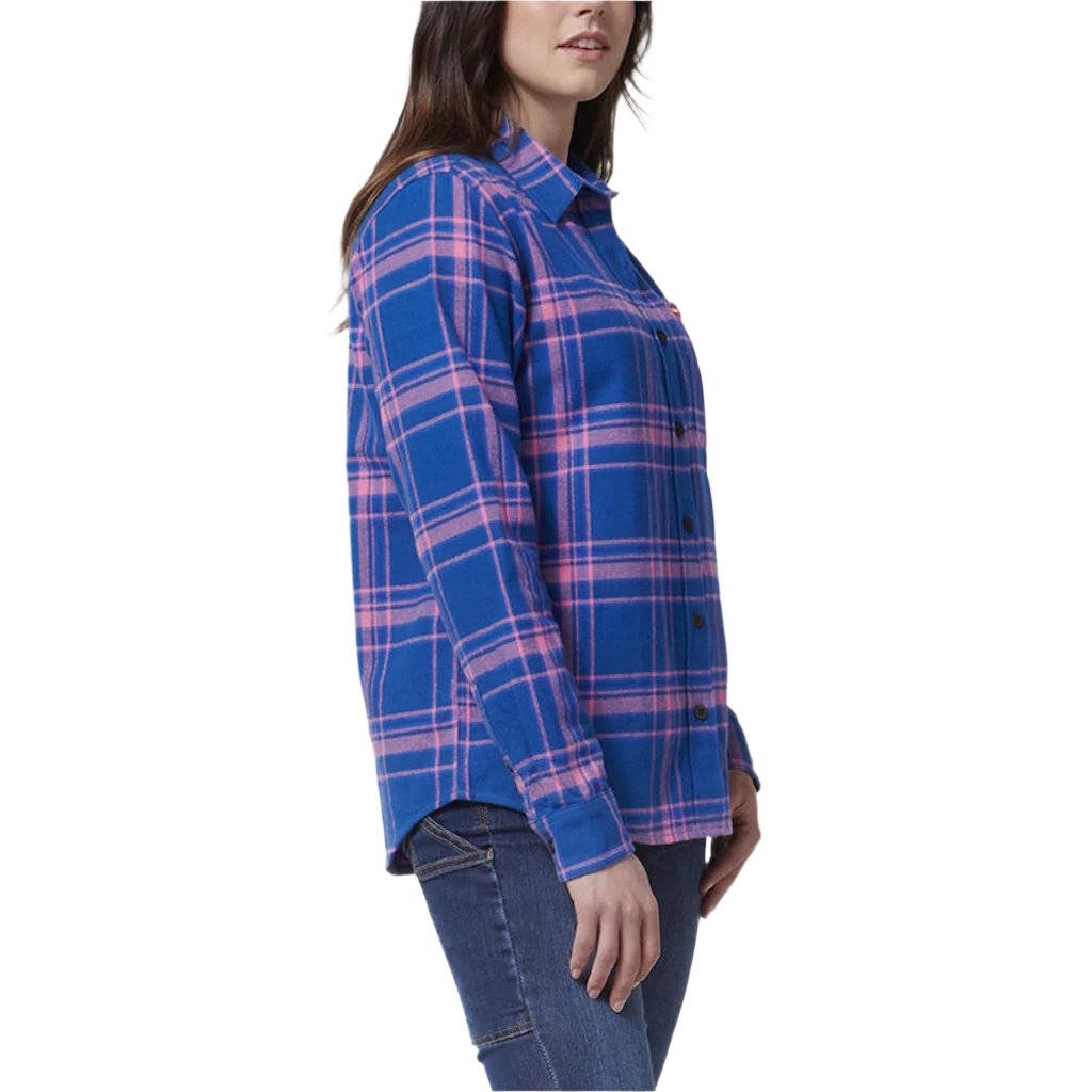 Side view of Hard Yakka Womens Check Flannel Shirt in Blue