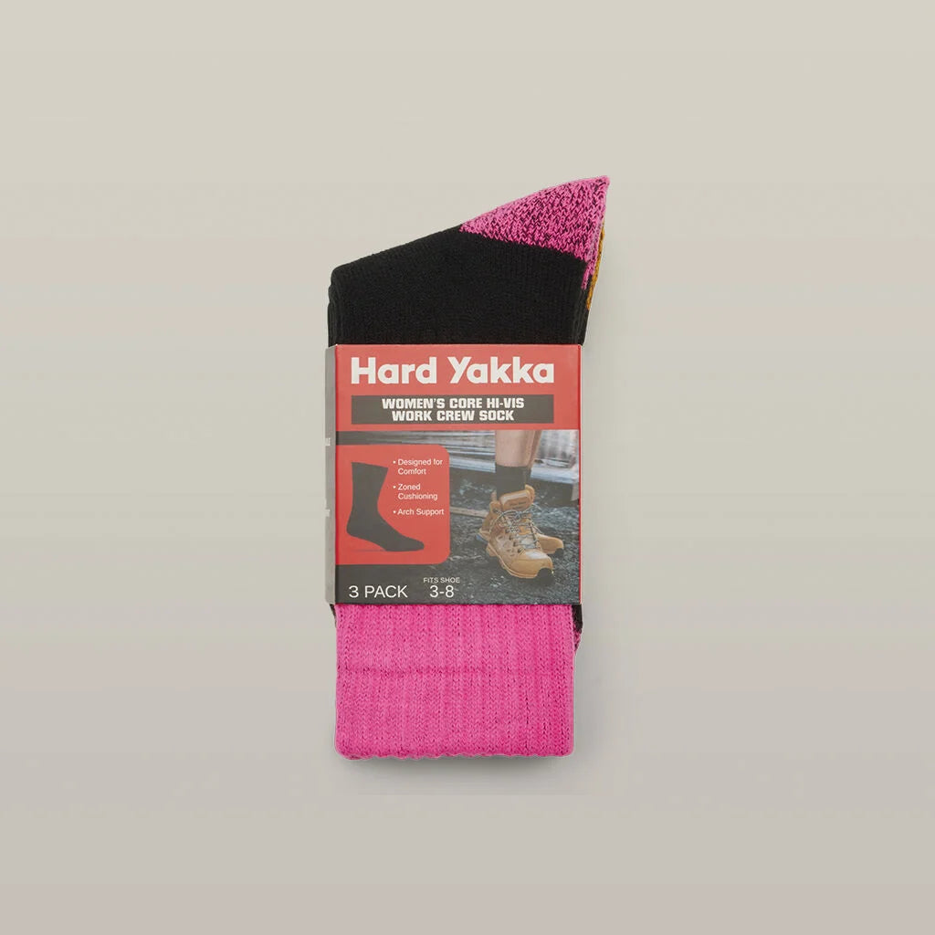 Hard Yakka Womens Hi Vis Work Crew Socks 3 Pack