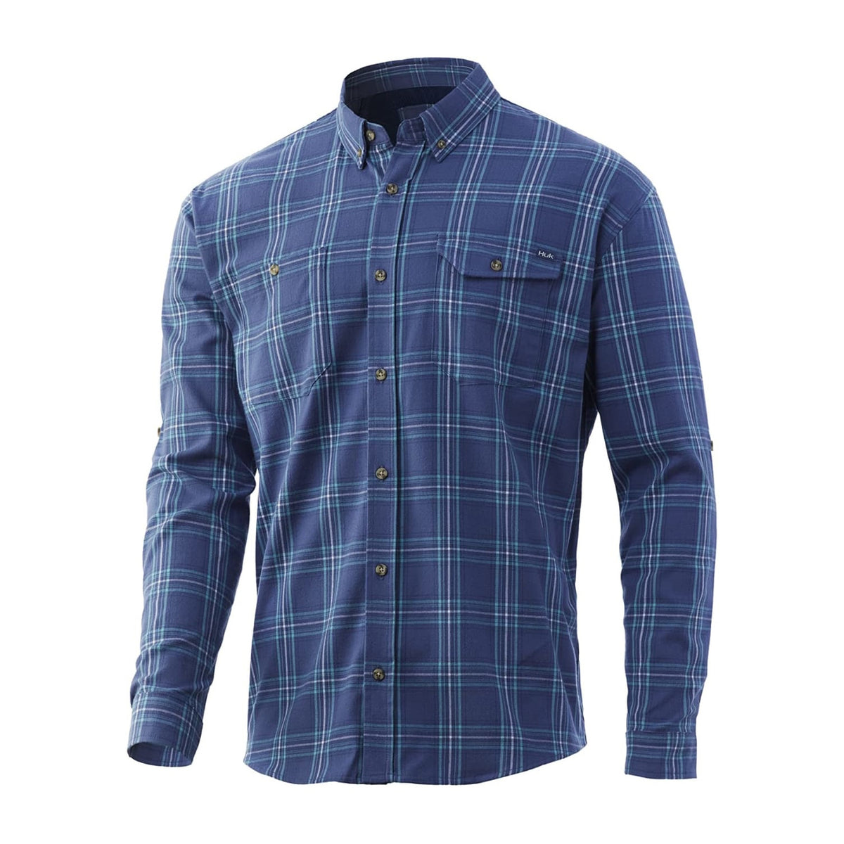 Front of Huk Mens Awendaw Flannel Shirt in Sargasso