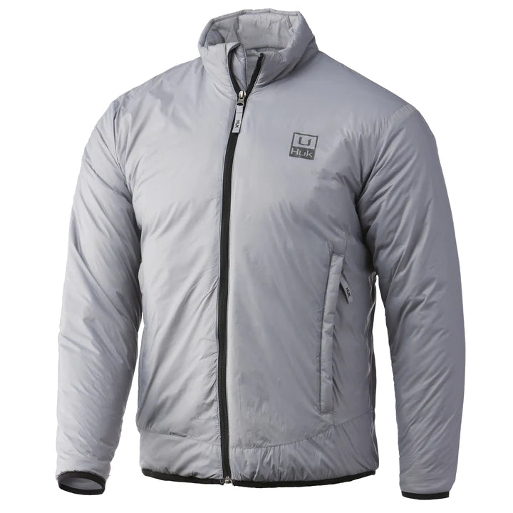 Front of Huk Mens Waypoint Insulated Jacket in Grey
