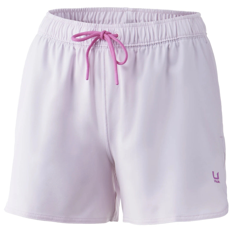 Front of Huk Womens Pursuit Volley Shorts in Barely Pink