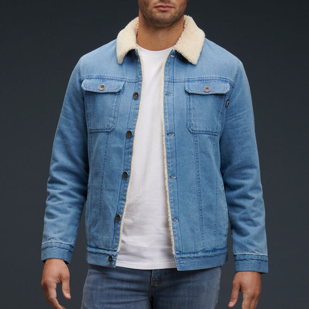 Front view of KingGee Urban Denim Jacket in Indigo