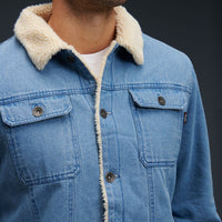 Close up of KingGee Urban Denim Jacket in Indigo