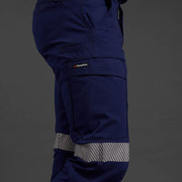 Side view of KingGee Workcool Pro Reflective BioMotion Work Pants in Navy