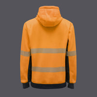 Back view of KingGee Hi Vis Reflective Pullover Hoodie in Orange/Navy