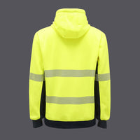 Back view of KingGee Hi Vis Reflective Pullover Hoodie in Yellow/Navy