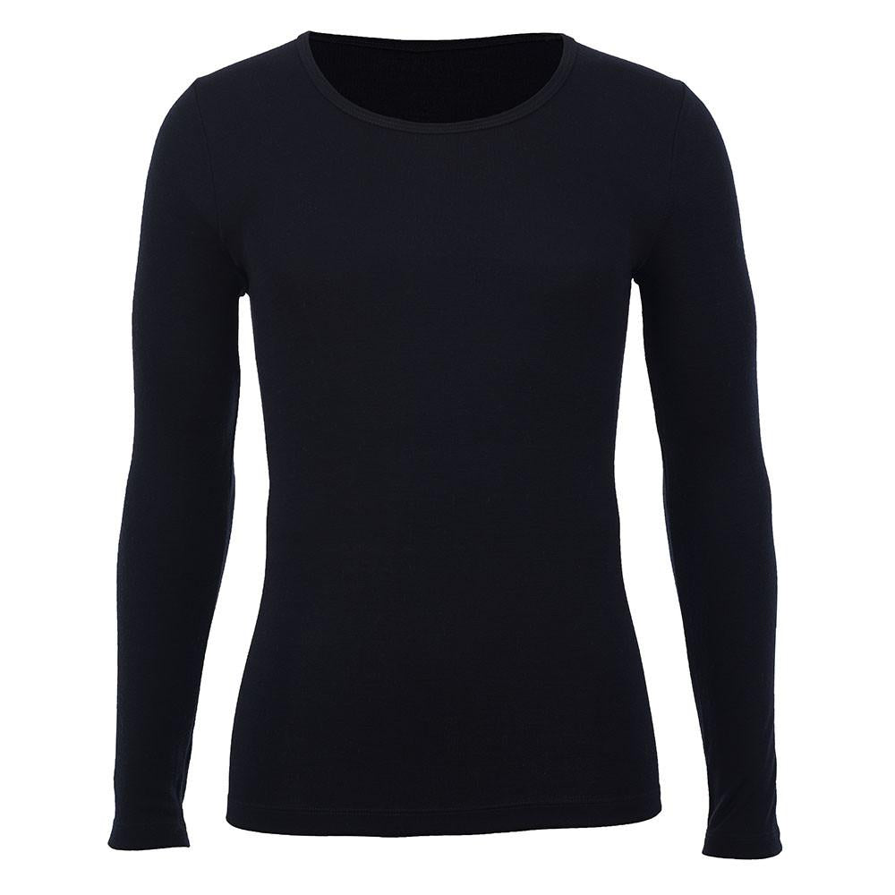 Merino Skins Long Sleeve Thermal Crew Top in Black