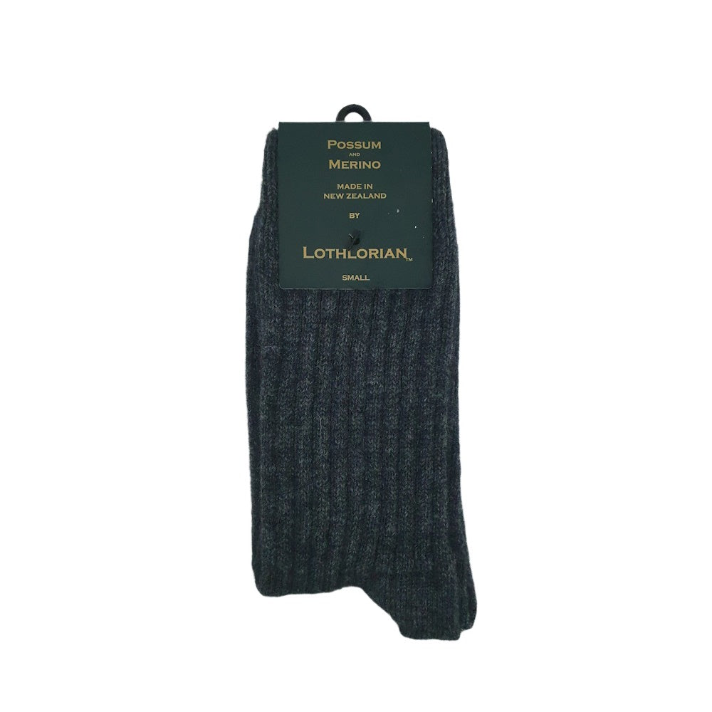 Lothlorian Possum Merino Casual Rib Socks in Charcoal