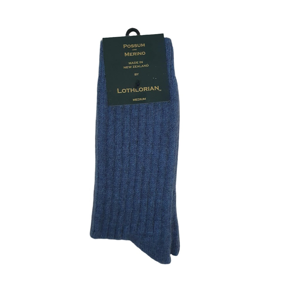 Lothlorian Possum Merino Casual Rib Socks in Light Blue