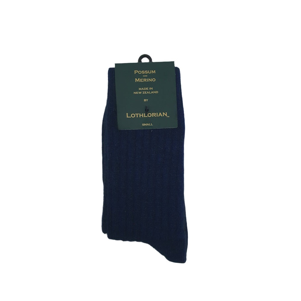 Lothlorian Possum Merino Casual Rib Socks in Midnight