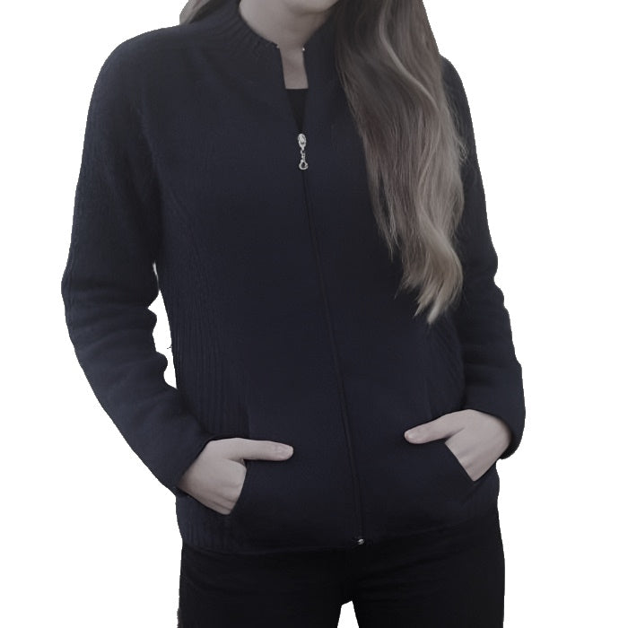Lothlorian 9975 Womens Possum Merino Rib Detail Full Zip Jacket