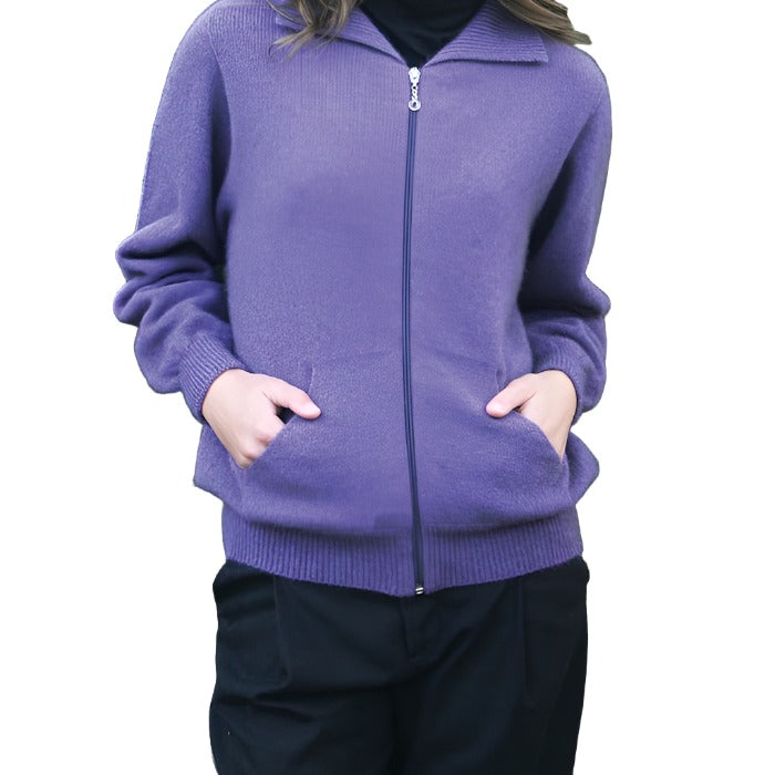 Lothlorian Womens Possum Merino Plain Zip Cardigan with Pockets in Heather