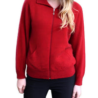 Lothlorian Womens Possum Merino Plain Zip Cardigan with Pockets in Red