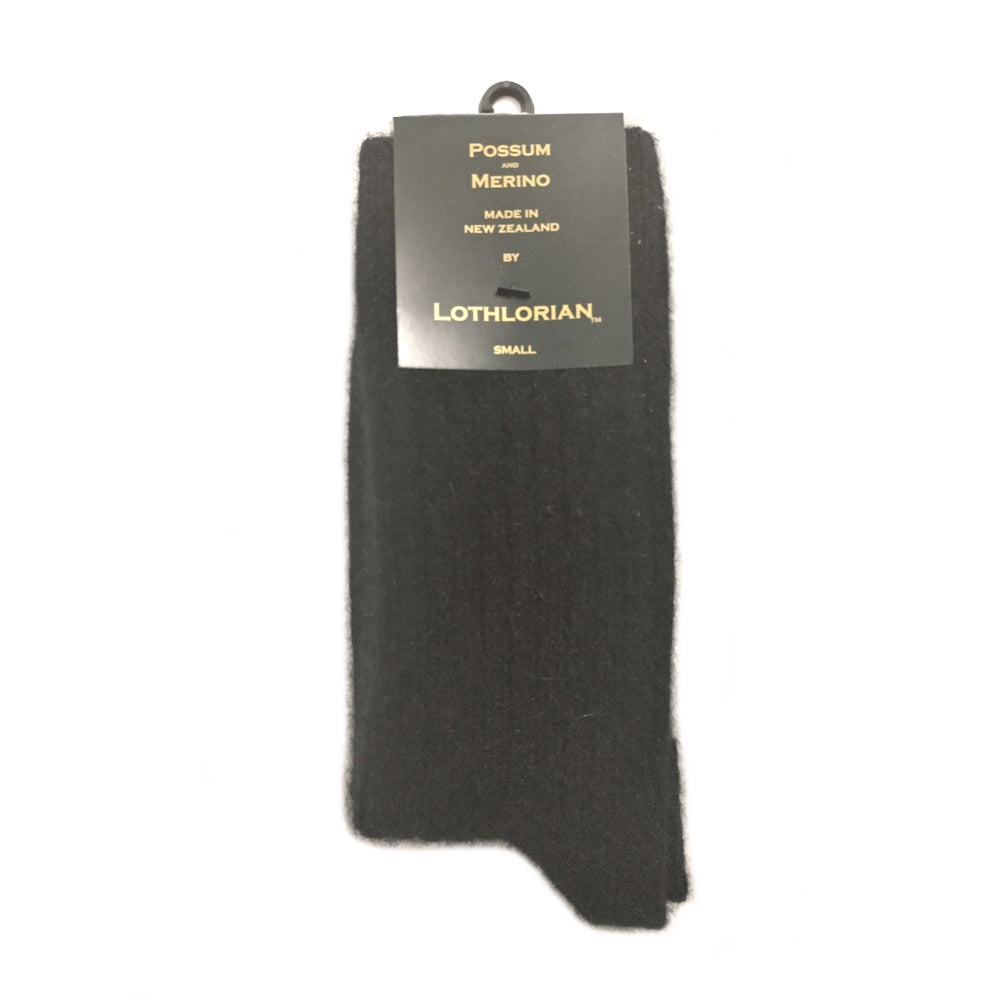 Lothlorian Possum Merino Casual Rib Socks in Black