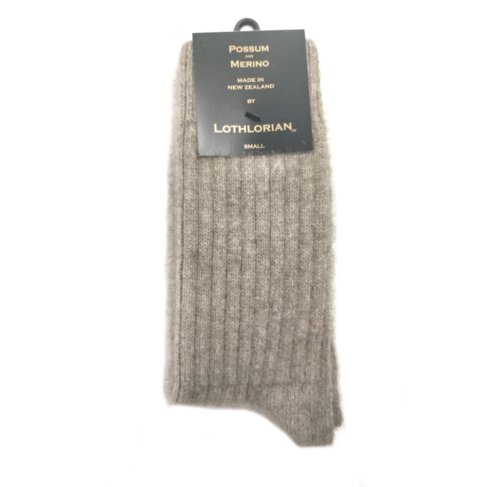 Lothlorian Possum Merino Casual Rib Socks in Natural