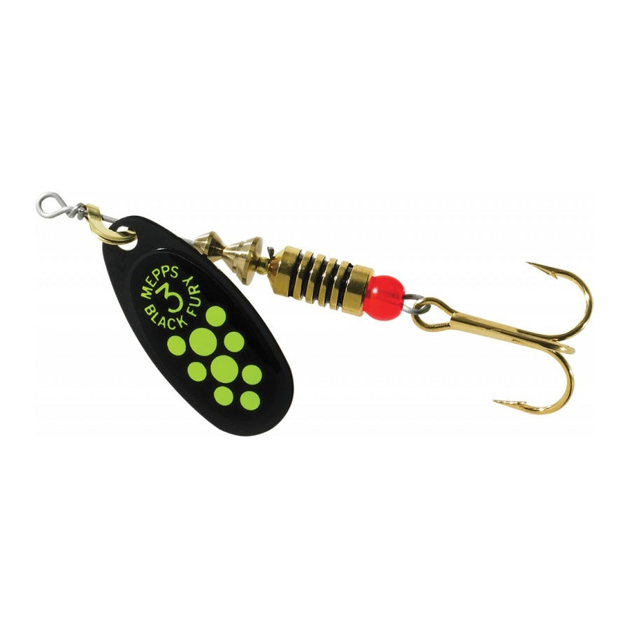 Mepps Black Fury Lure Chartreuse Dots