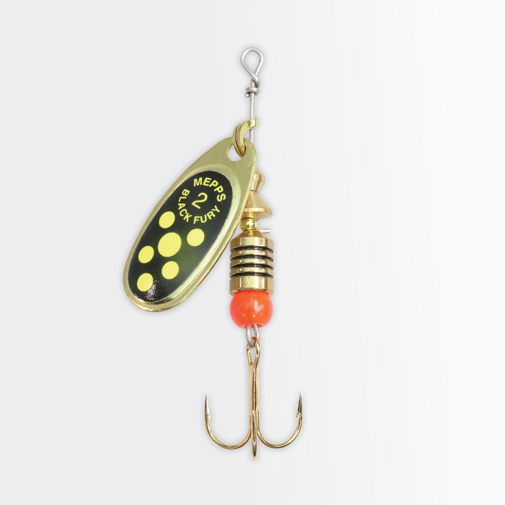 Mepps Black Fury Lure Yellow Dots