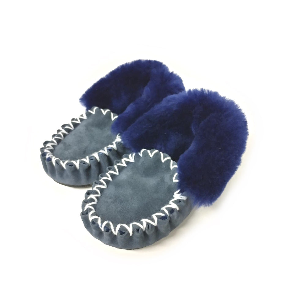 Blue Merino Craft Kids Sheepskin Moccasins