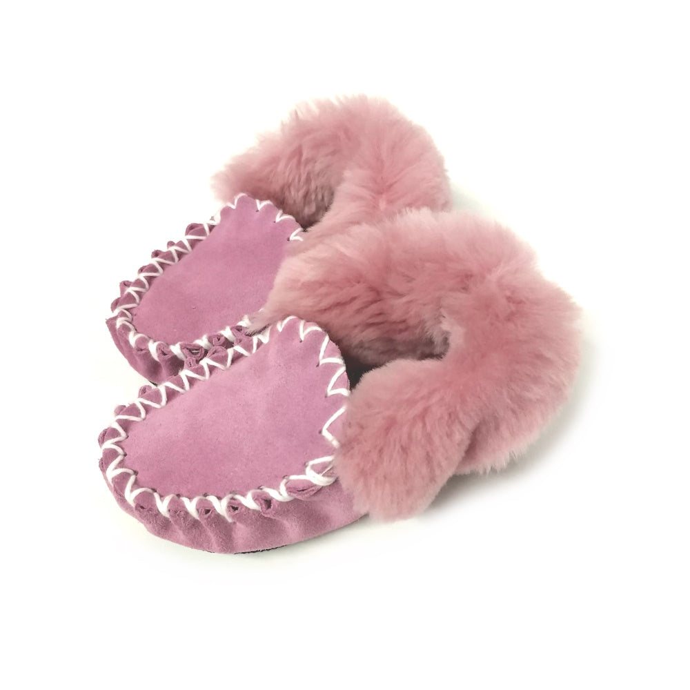 Pink Merino Craft Kids Sheepskin Moccasins