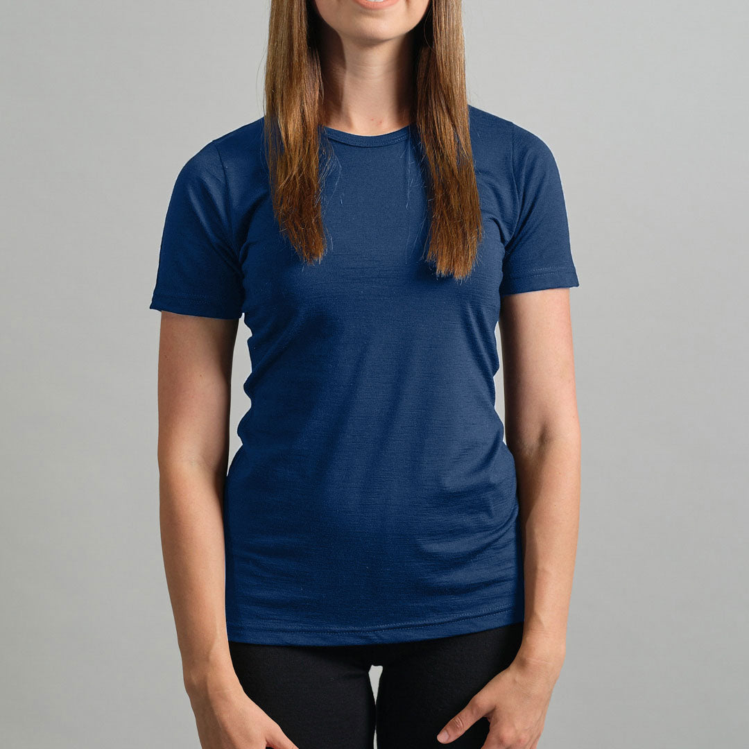 Merino Skins Womens Lite Short Sleeve T-Shirt (Navy)