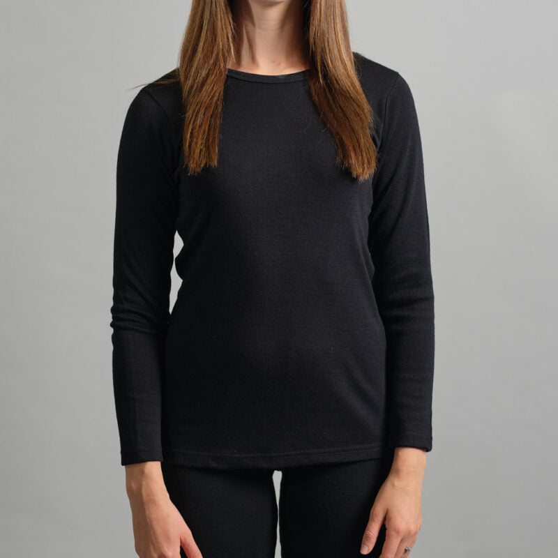 Merino Skins Womens Lite Long Sleeve T-Shirt (Black)