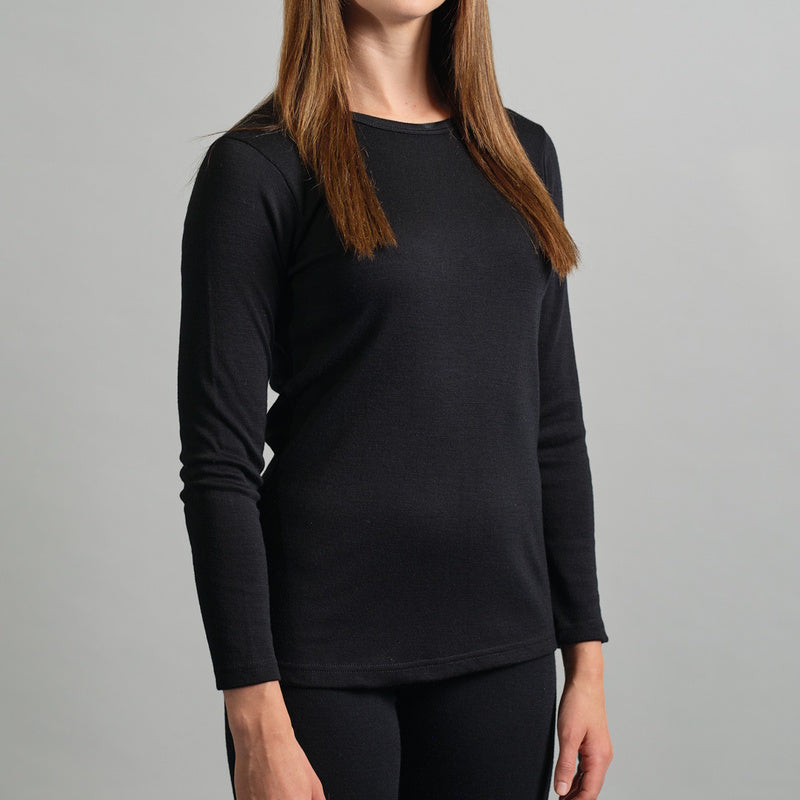 Merino Skins Womens Lite Long Sleeve T-Shirt (Black)