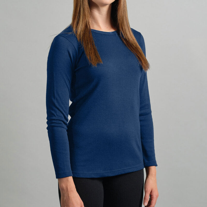 Merino Skins Womens Lite Long Sleeve T-Shirt (Navy)