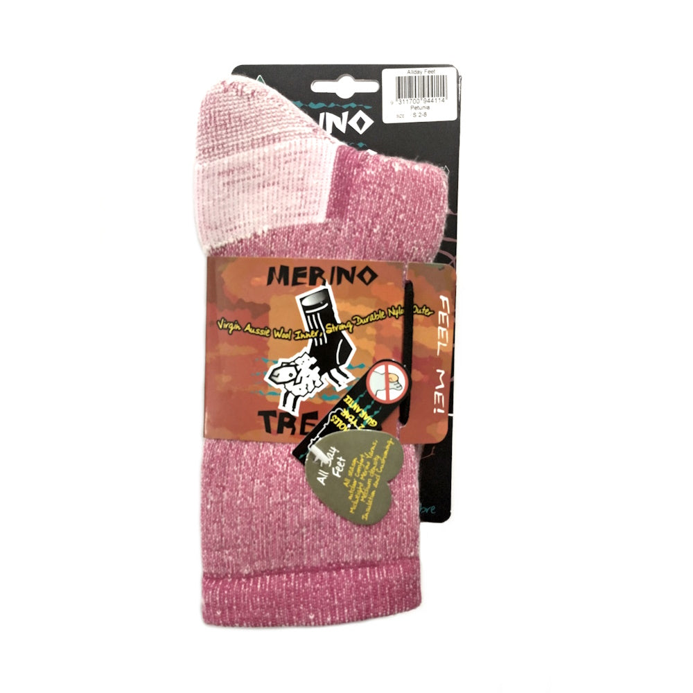 Merino Treads Allday Feet Socks With White Inner in Petunia