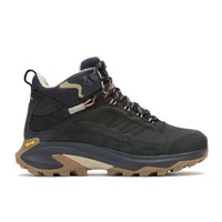 Merrell Women's MOAB Speed 2 Mid Boots in black, featuring a lace-up closure, protective rubber toe cap, and a thick sole for outdoor traction.