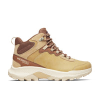 A pair of latte Merrell women's speed strike 2 mid waterproof boots.