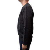 Side of model wearing Milton Mens Crew Neck Top in Charcoal