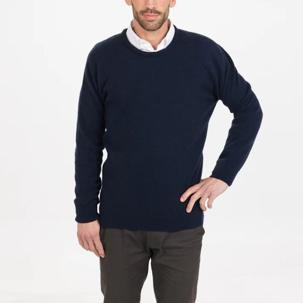 Front of Native World Mens Crew Neck Plain Knit Sweater in Twilight