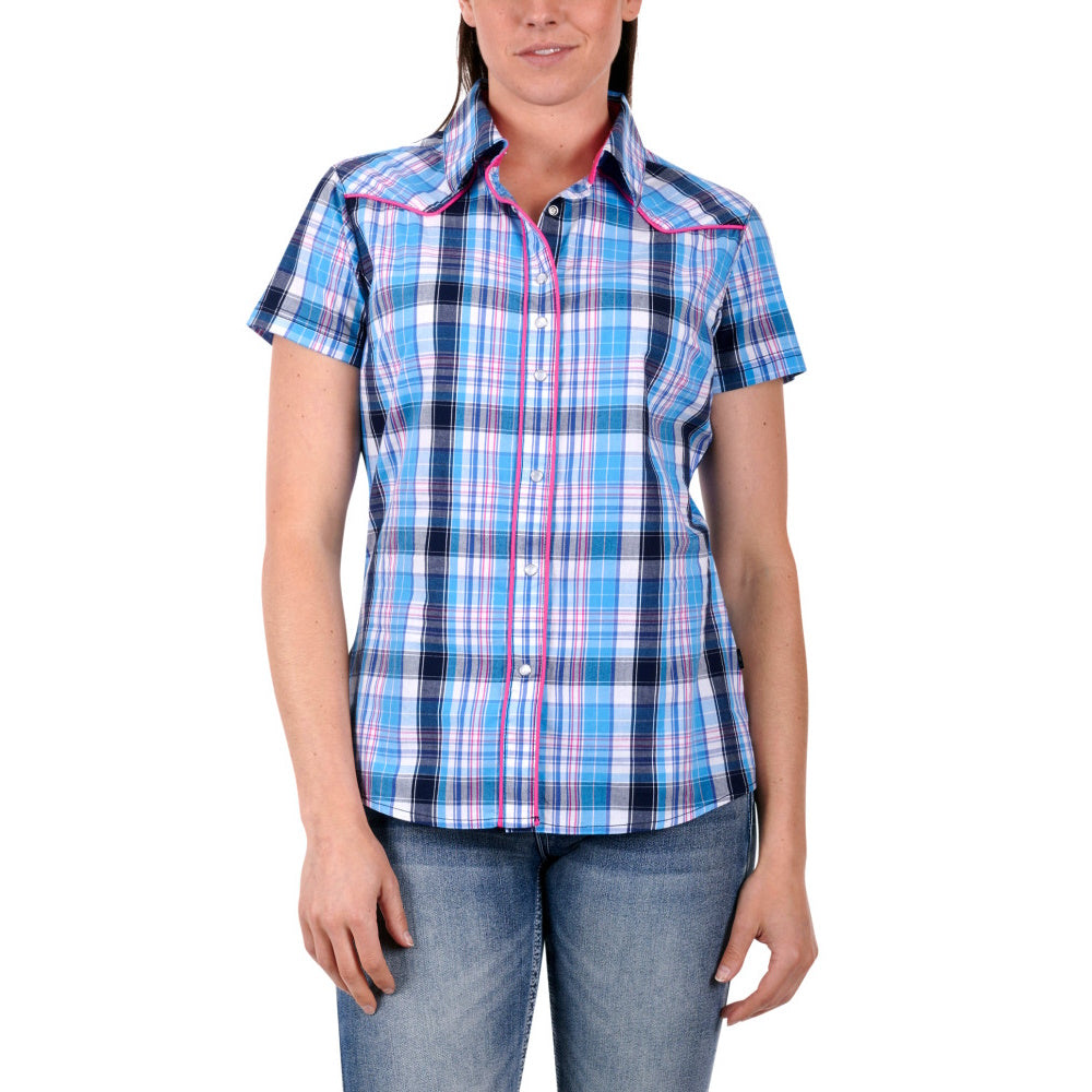 Front of Pure Western Womens Shiloh Check Western Short Sleeve Shirt