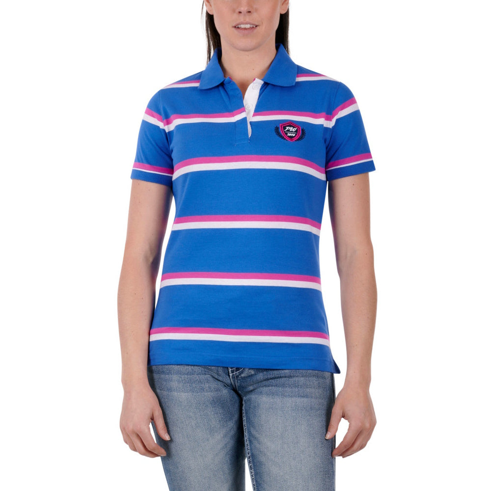Front of Pure Western Womens Emerie Polo in Blue/Pink