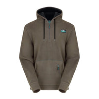 Smokey Olive Ridgeline Men's Ballistic Fleece hoodie with a zip-neck, adjustable hood, thumb loops, and a kangaroo pocket.