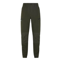 A pair of Deep Forest Green Ridgeline Men's Cambrian Trousers with hand pockets, cargo pockets, and side vents.