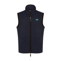 A navy blue Ridgeline Men's Monarch Gilet with a high collar, two zipped hand pockets, and a two-way front zip.